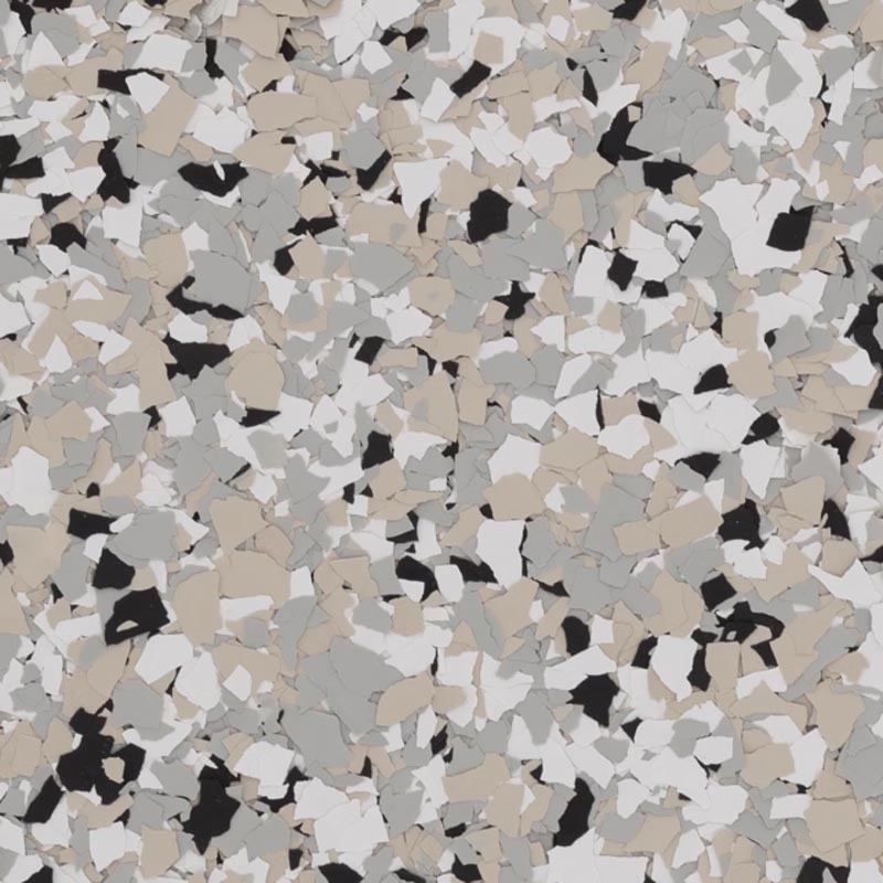 Cabin Fever flake blend — rustic tan, brown, peach, black and white