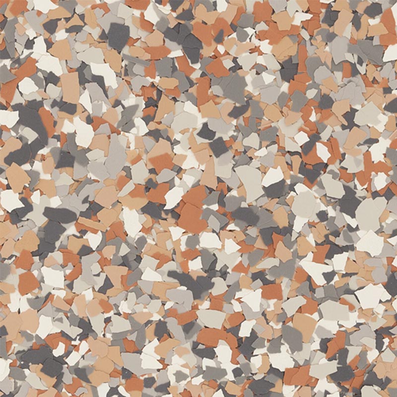 Torginol Waxwing flake blend — warm orange, rust, tan, grey, white and cream