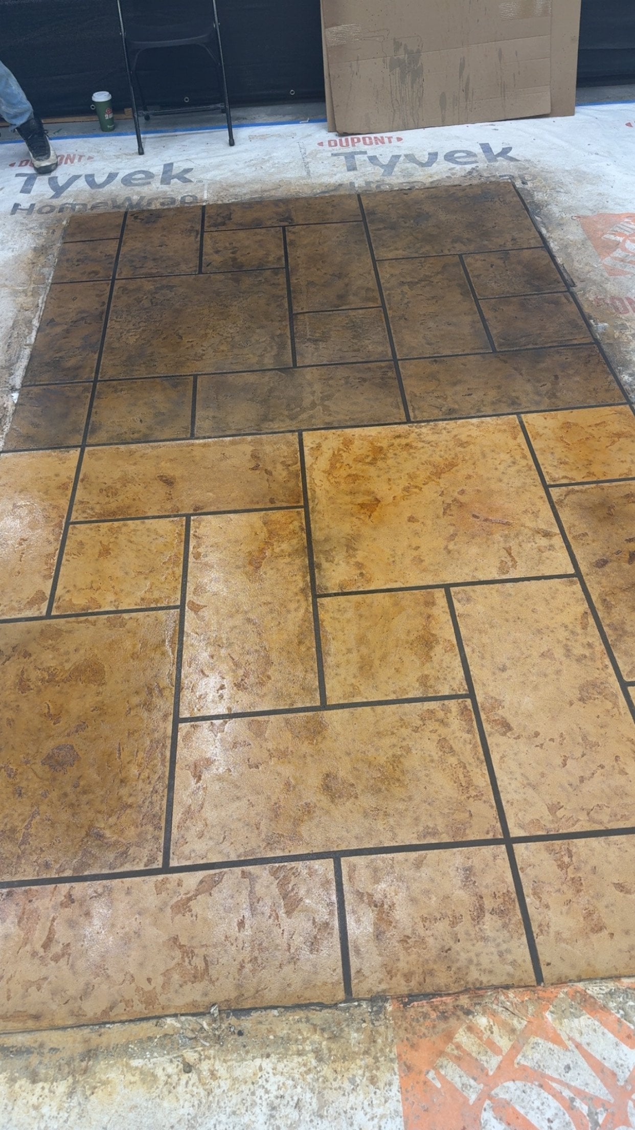 Tan ashlar stone decorative overlay sample panel
